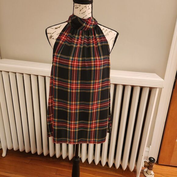 J. Crew Tie Neck Top in Stewart Tartan Plaid, Halter with Bow, Holidays, Sz 8 - Picture 2 of 9